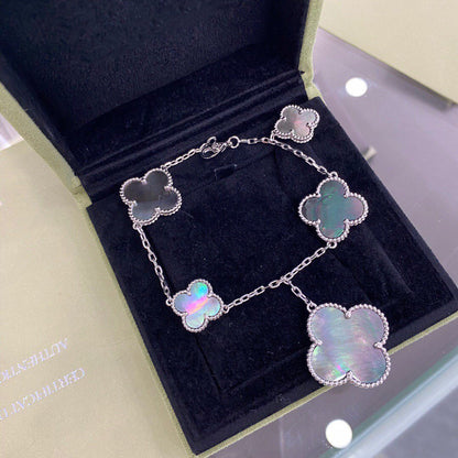 [Zalyn Jewelry ]CLOVER 5 MOTIFS SIVLER DARK MOP BRACELET