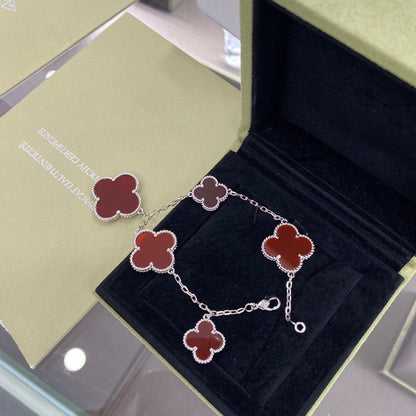 [Zalyn Jewelry ]CLOVER 5 MOTIFS SIVLER CARNELIAN BRACELET