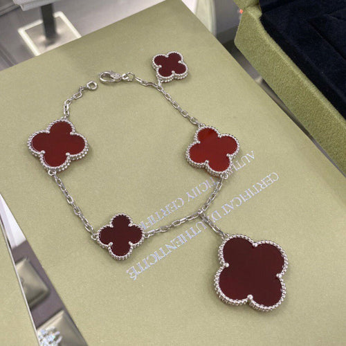 [Zalyn Jewelry ]CLOVER 5 MOTIFS SIVLER CARNELIAN BRACELET