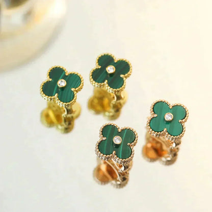 [Zalyn Jewelry ]CLOVER MEDIUM 1 MOTIFS MALACHITE DIAMOND EARRINGS