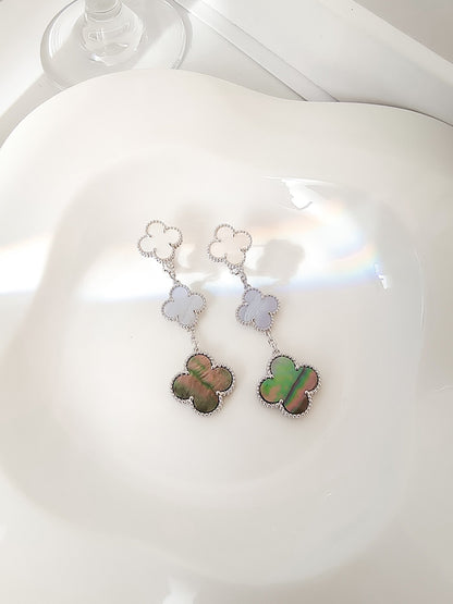 [Zalyn Jewelry ]CLOVER 3 MOTIFS CHALCEDONY DARK MOP SILVER EARRINGS