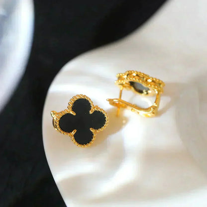 [Zalyn Jewelry ]CLOVER MEDIUM 1 MOTIFS  ONYX STUD EARRINGS