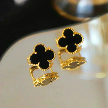 [Zalyn Jewelry ]CLOVER MEDIUM 1 MOTIFS  ONYX STUD EARRINGS