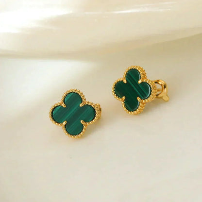 [Zalyn Jewelry ]CLOVER MEDIUM 1 MOTIFS MALACHITE  EARRINGS