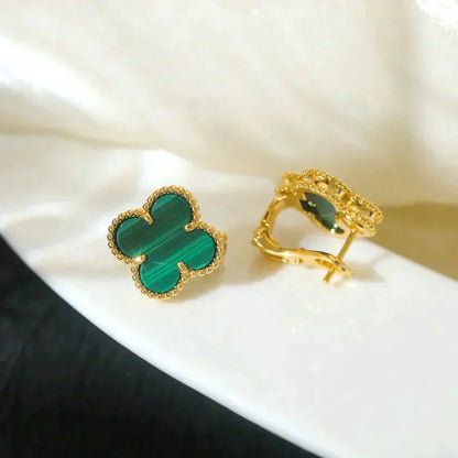 [Zalyn Jewelry ]CLOVER MEDIUM 1 MOTIFS MALACHITE  EARRINGS