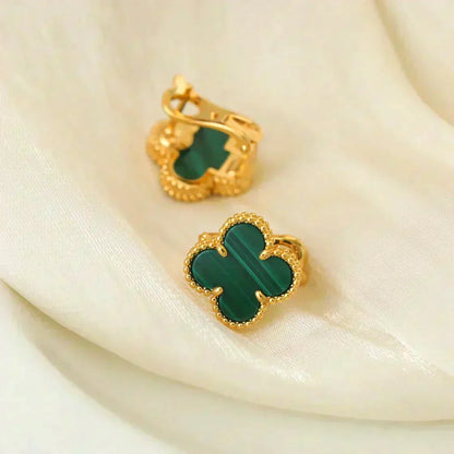 [Zalyn Jewelry ]CLOVER MEDIUM 1 MOTIFS MALACHITE  EARRINGS
