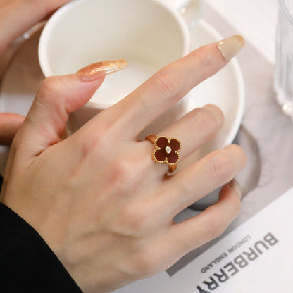 [Zalyn Jewelry ]CLOVER CARNELIAN RING ROSE GOLD DIAMOND