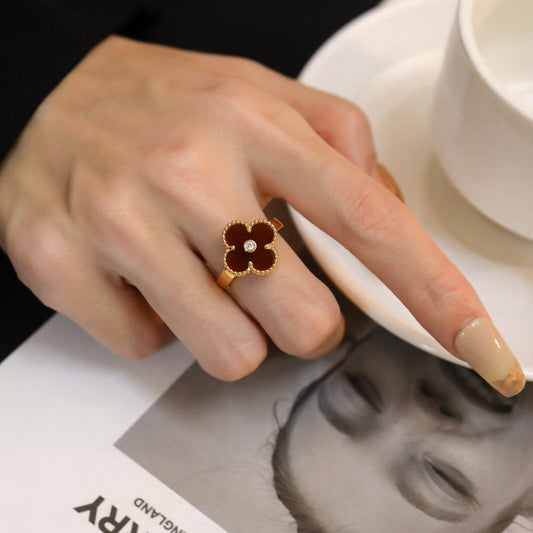 [Zalyn Jewelry ]CLOVER CARNELIAN RING ROSE GOLD DIAMOND