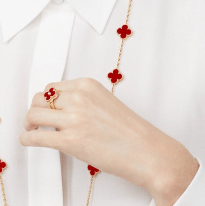 [Zalyn Jewelry ]CLOVER CARNELIAN RING ROSE GOLD DIAMOND