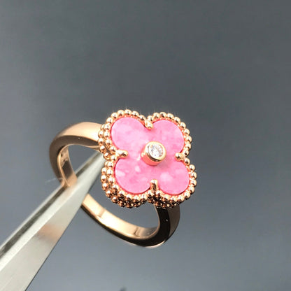 [Zalyn Jewelry ]CLOVER RHODONITE ROSE GOLD RING