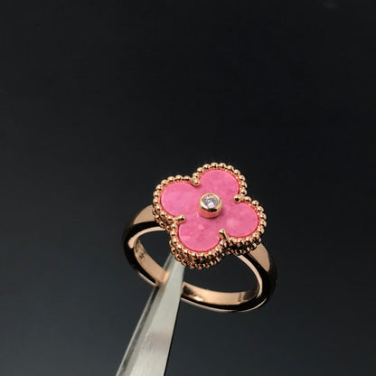[Zalyn Jewelry ]CLOVER RHODONITE ROSE GOLD RING