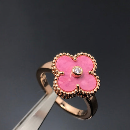 [Zalyn Jewelry ]CLOVER RHODONITE ROSE GOLD RING