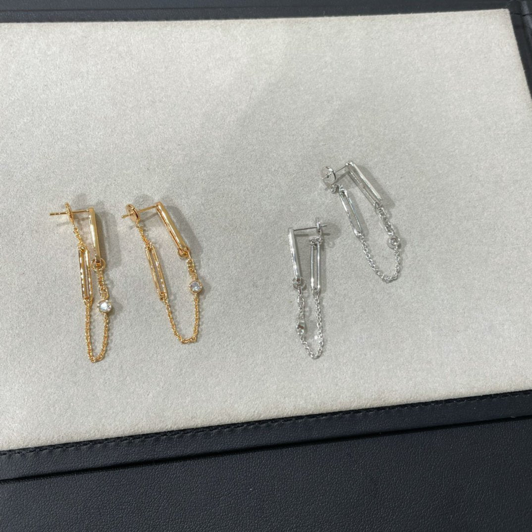 [Zalyn]CHAINE CHAOS DIAMOND DROP EARRINGS