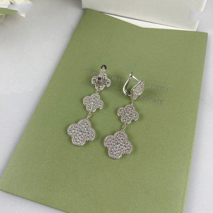[Zalyn Jewelry ]CLOVER 3 MOTIF DIAMOND SILVER DROP EARRINGS
