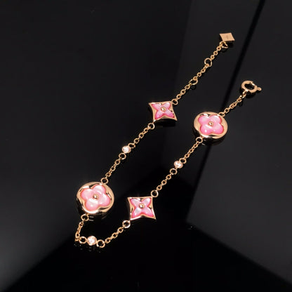 [Zalyn]STAR AND SUN 4 MOTIF PINK MOP ROSE GOLD BRACELET