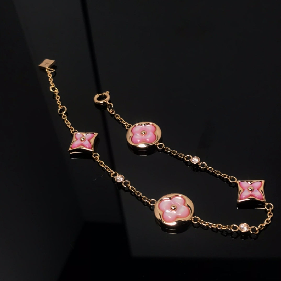 [Zalyn]STAR AND SUN 4 MOTIF PINK MOP ROSE GOLD BRACELET