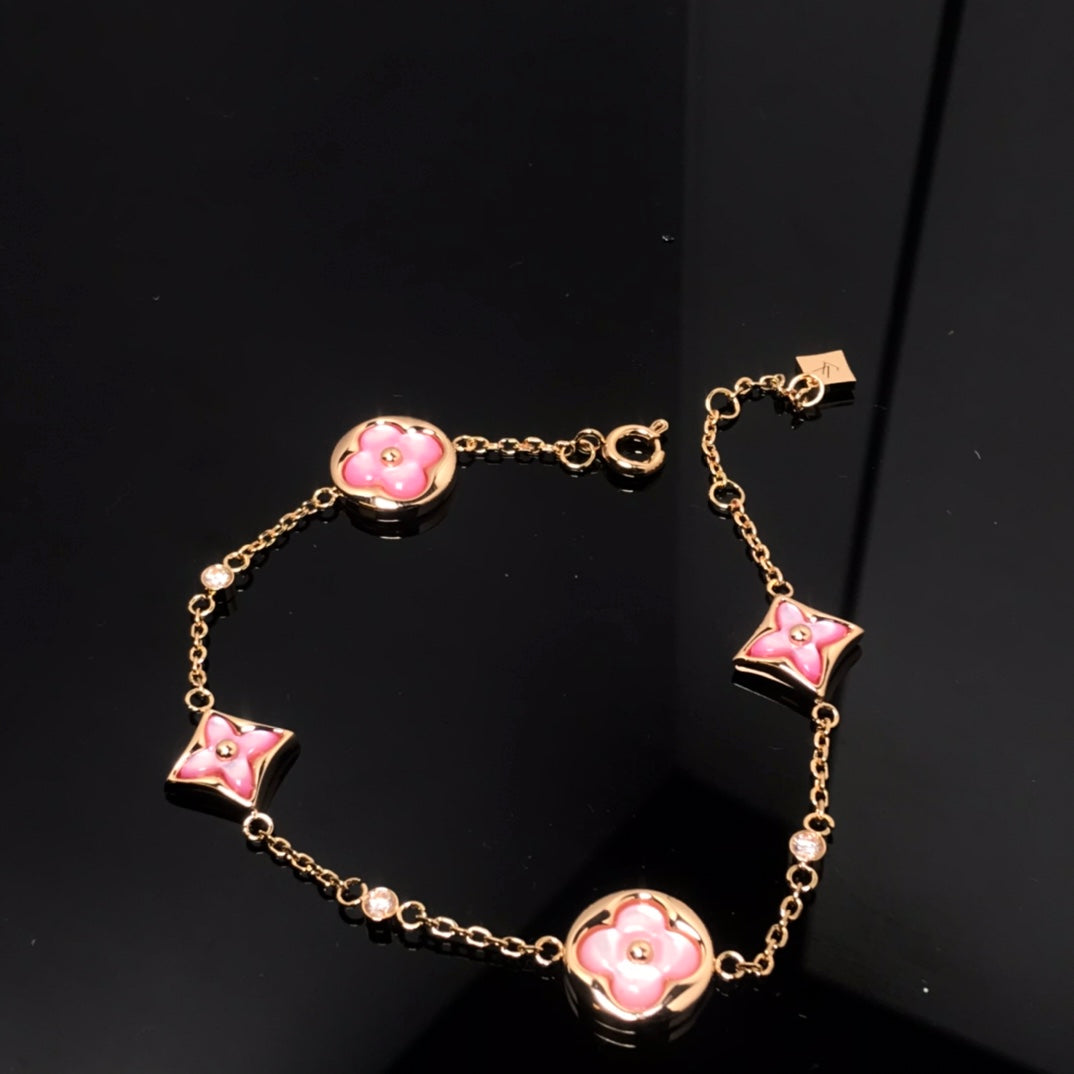 [Zalyn]STAR AND SUN 4 MOTIF PINK MOP ROSE GOLD BRACELET