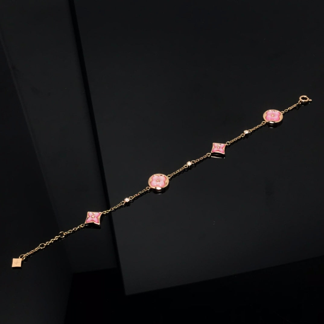 [Zalyn]STAR AND SUN 4 MOTIF PINK MOP ROSE GOLD BRACELET