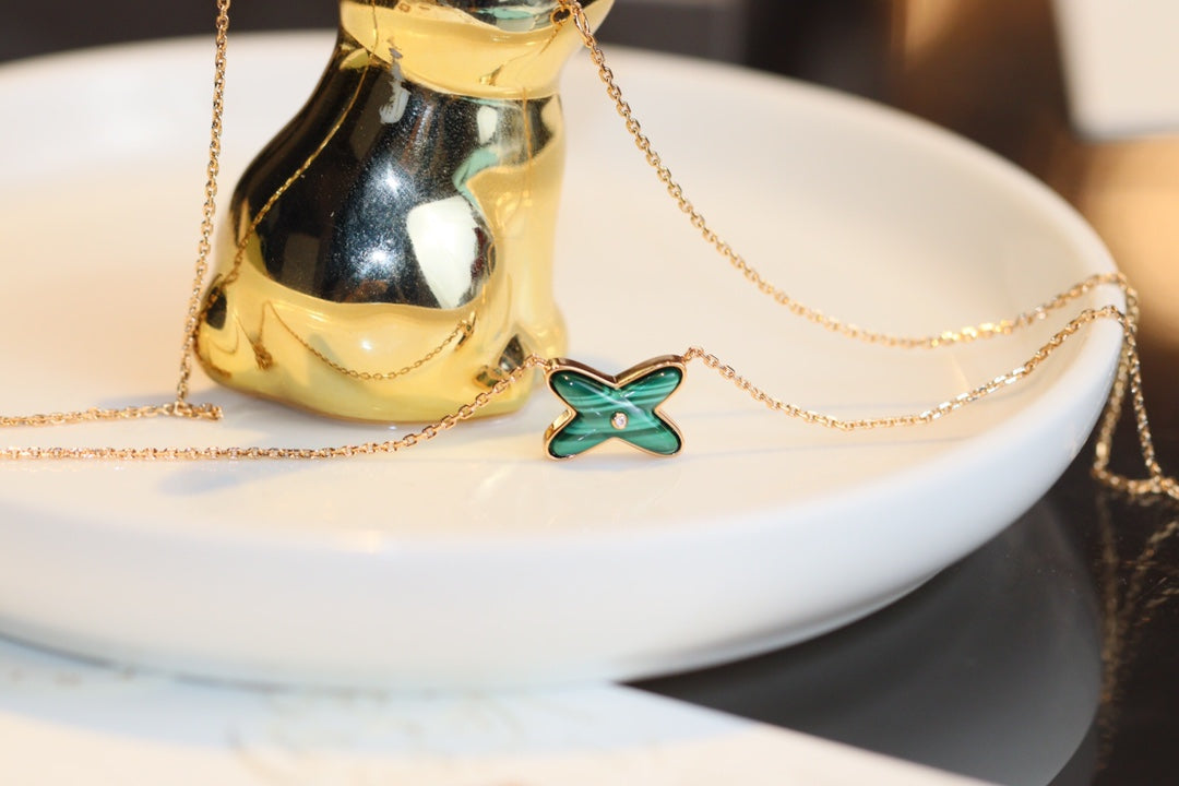 [Zalyn]JEUX MALACHITE 1 DIAMOND ROSE GOLD NECKLACE