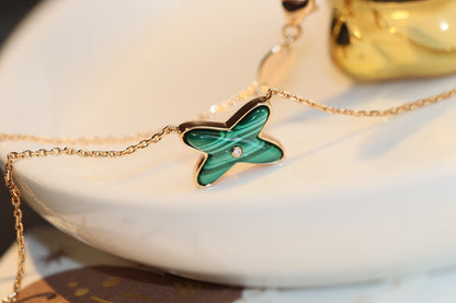 [Zalyn]JEUX MALACHITE 1 DIAMOND ROSE GOLD NECKLACE