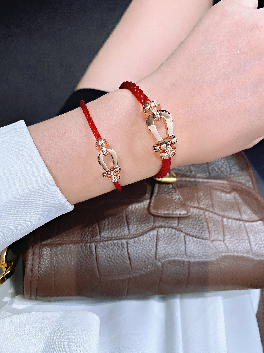 [Zalyn Jewelry ]FORCE 10 HALF DIAMOND PINK GOLD RED CORDERI LARGE AND MEDIUM MODEL