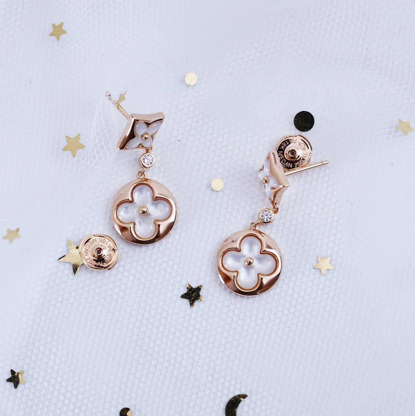 [Zalyn]STAR AND SUN ROSE GOLD MOP DROP EARRINGS