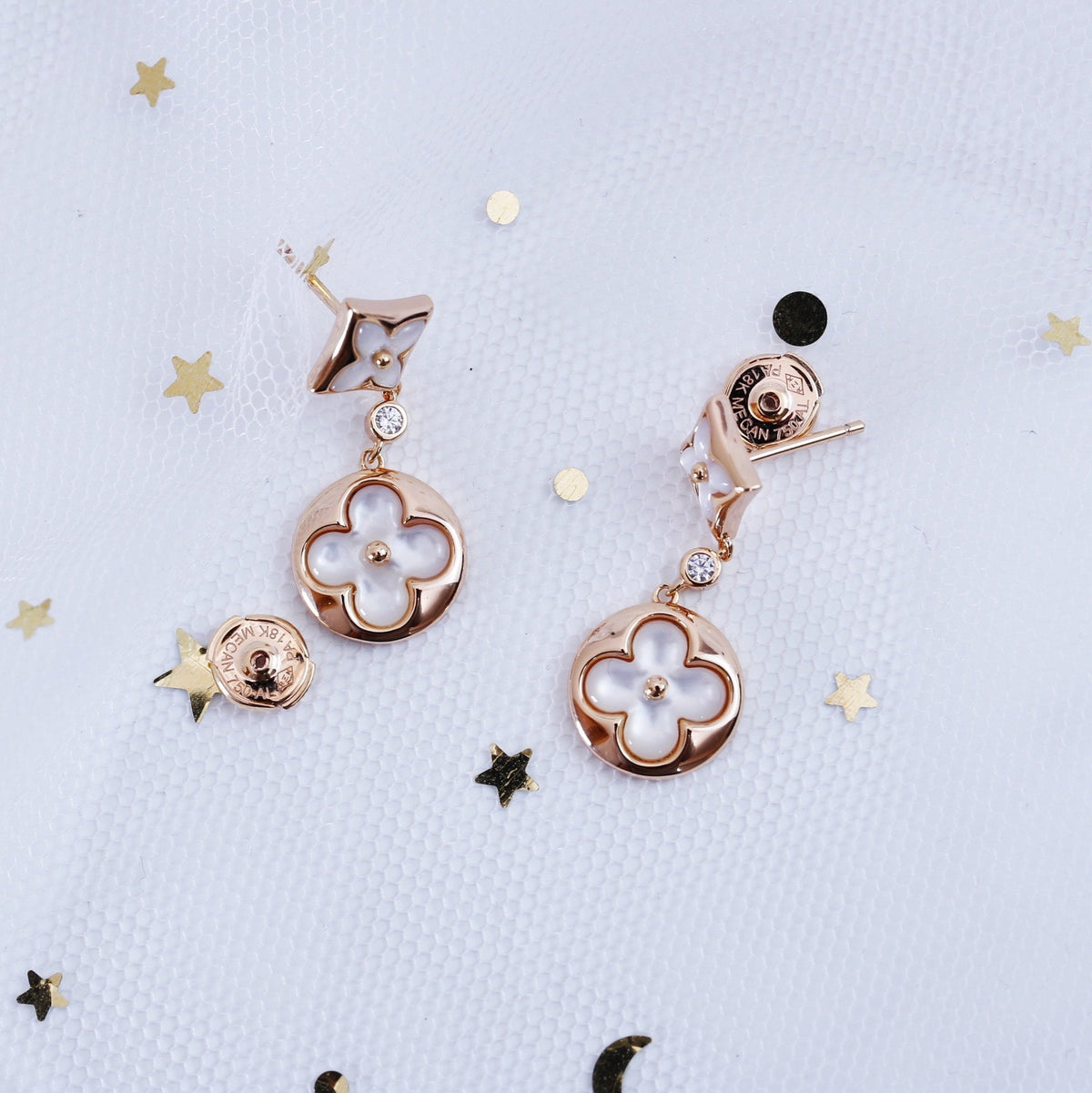 [Zalyn Jewelry ]STAR AND SUN PINK GOLD MOP DROP EARRINGS