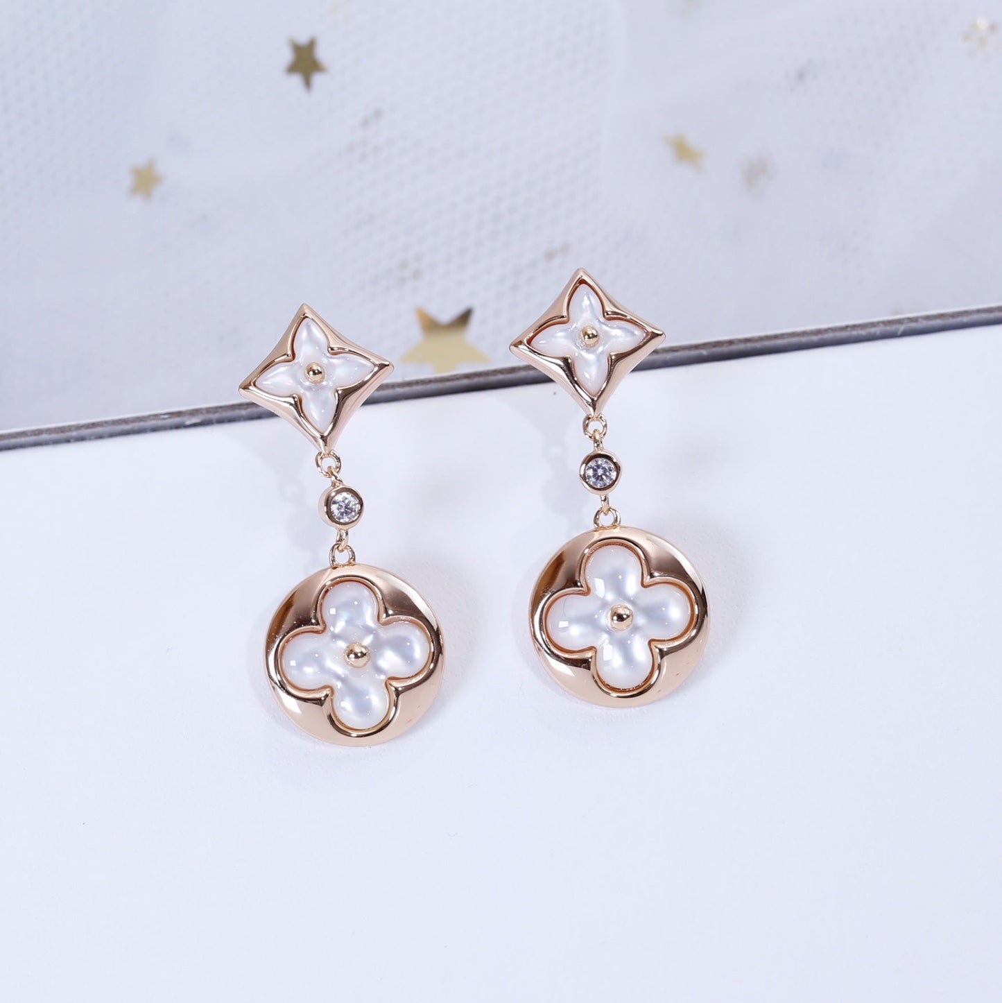 [Zalyn]STAR AND SUN ROSE GOLD MOP DROP EARRINGS
