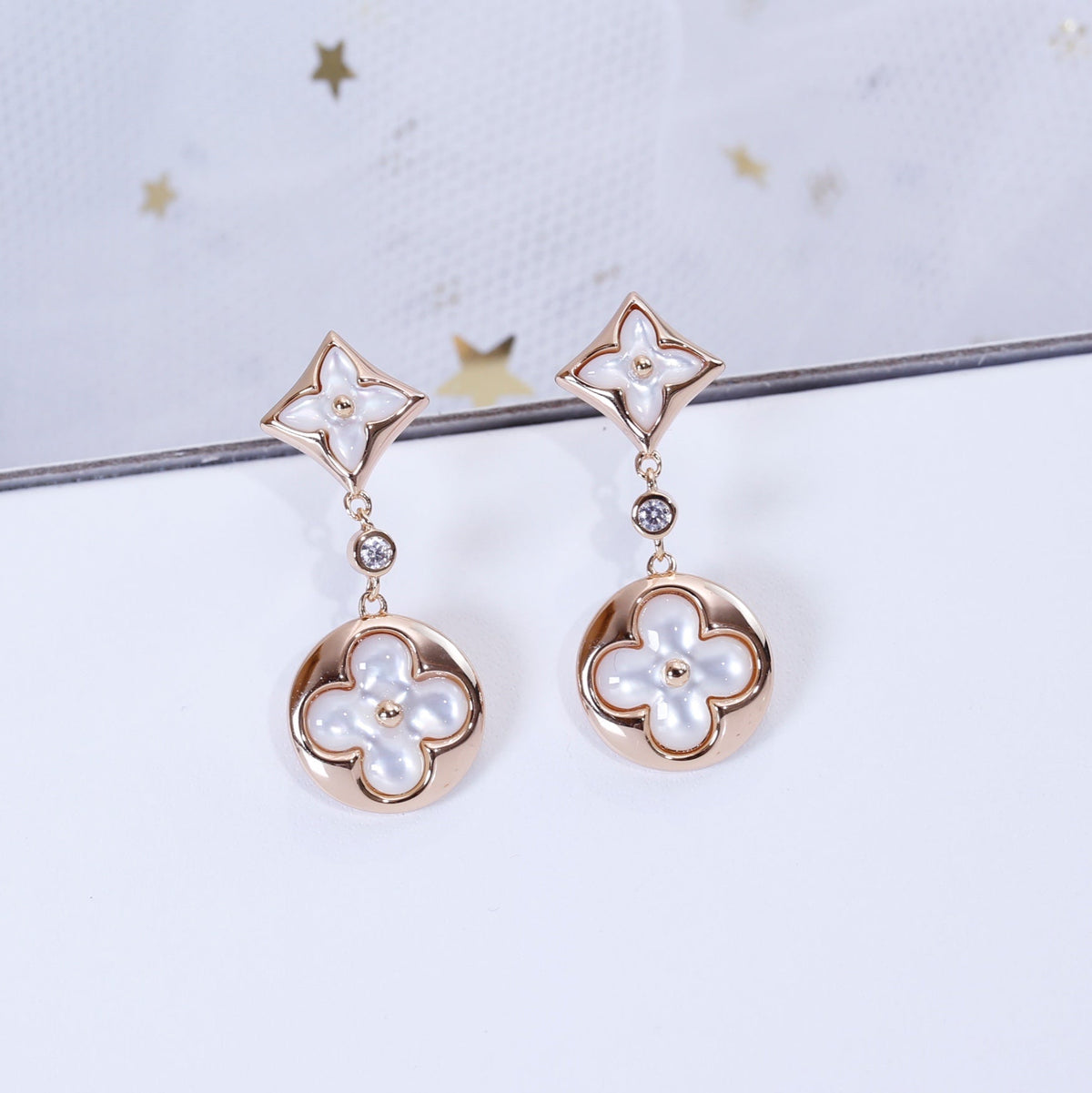 [Zalyn Jewelry ]STAR AND SUN PINK GOLD MOP DROP EARRINGS
