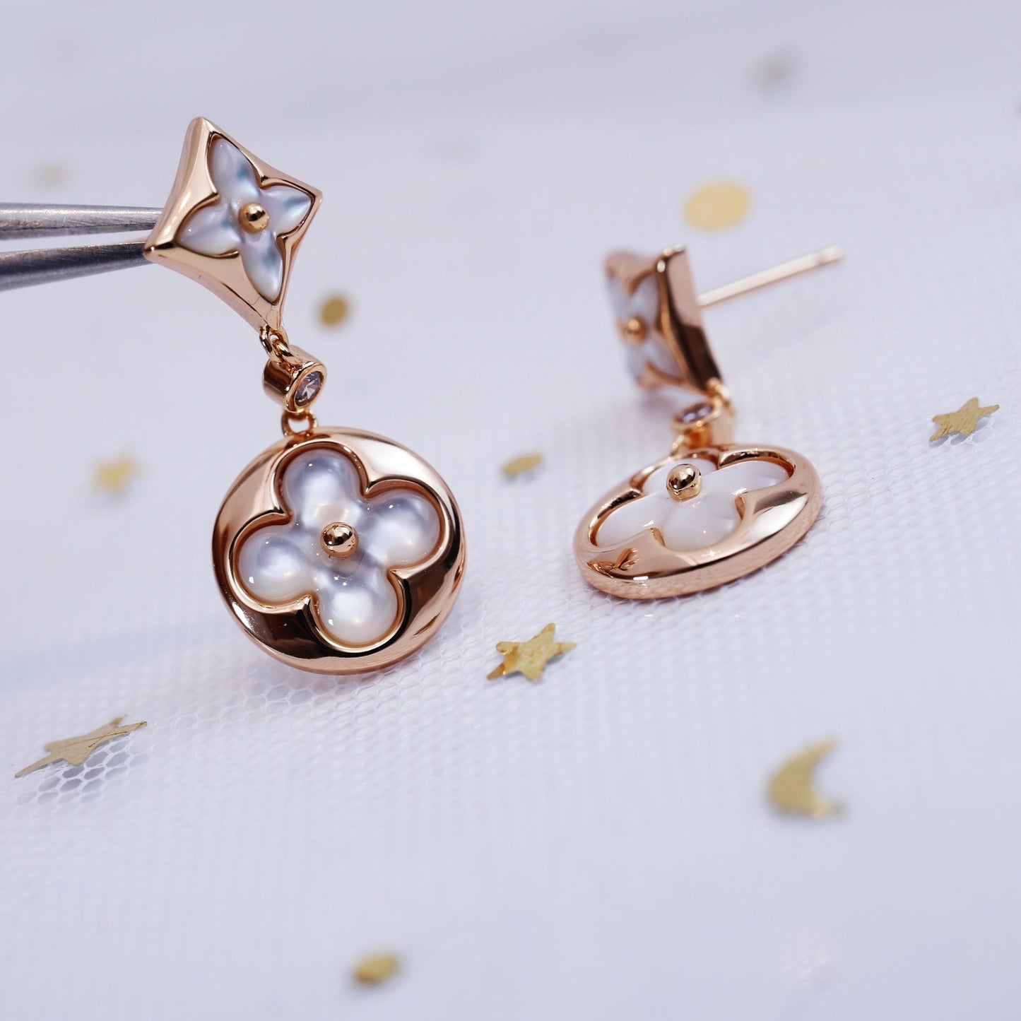[Zalyn]STAR AND SUN ROSE GOLD MOP DROP EARRINGS