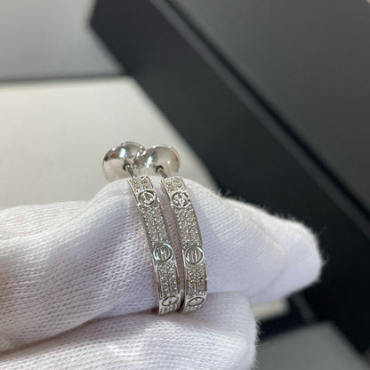 [Zalyn Jewelry ]LOVE DIAMOND SILVER HOOP EARRINGS