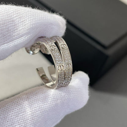 [Zalyn Jewelry ]LOVE DIAMOND SILVER HOOP EARRINGS