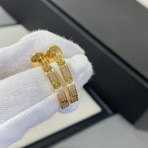 [Zalyn Jewelry ]LOVE DIAMOND GOLD HOOP EARRINGS