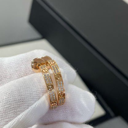 [Zalyn Jewelry ]LOVE DIAMOND PINK GOLD HOOP EARRINGS