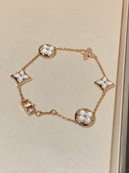 [Zalyn]STAR AND SUN 5 MOTIF MOP ROSE GOLD BRACELET