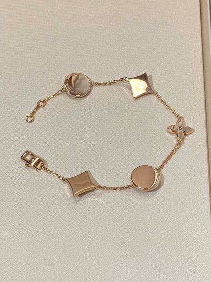 [Zalyn]STAR AND SUN 5 MOTIF MOP ROSE GOLD BRACELET