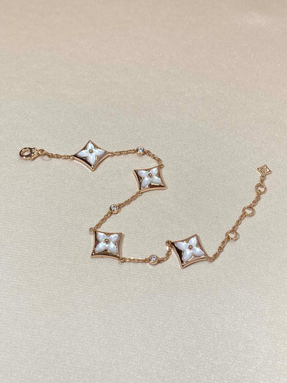 [Zalyn]STAR 4 MOTIF MOP DIAMOND ROSE GOLD BRACELET