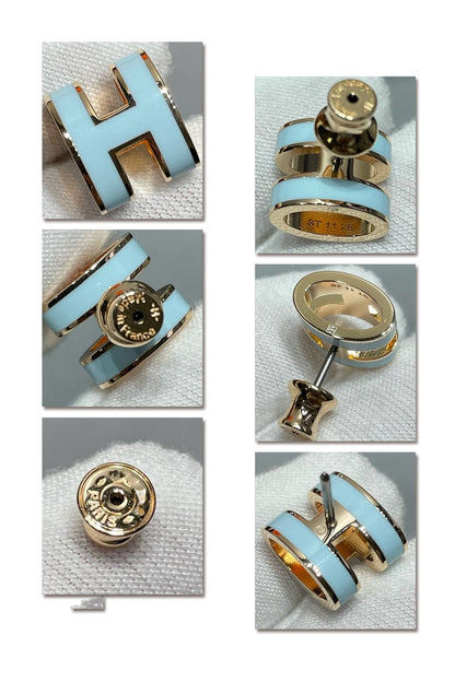 [Zalyn]POP H SKY BLUE STUD EARRINGS