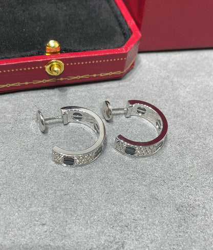 [Zalyn Jewelry ]LOVE CERAMIC DIAMOND PAVED SILVER EARRINGS