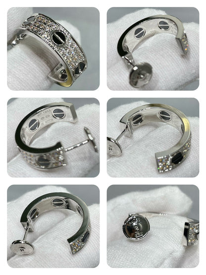 [Zalyn Jewelry ]LOVE CERAMIC DIAMOND PAVED SILVER EARRINGS