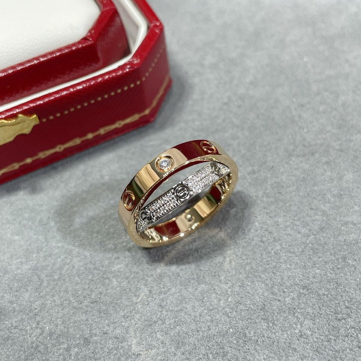 [Zalyn Jewelry ]LOVE PINK GOLD SILVER DIAMOND DOUBLE RING