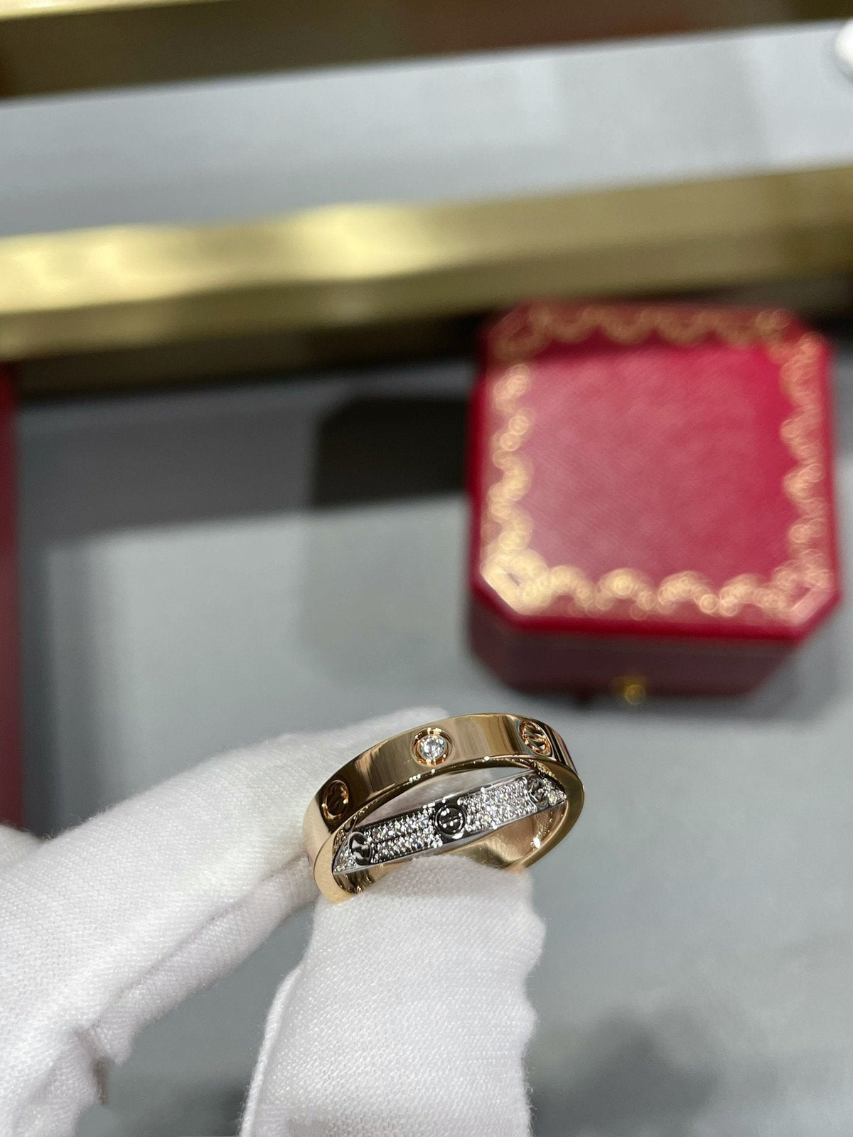 [Zalyn Jewelry ]LOVE PINK GOLD SILVER DIAMOND DOUBLE RING
