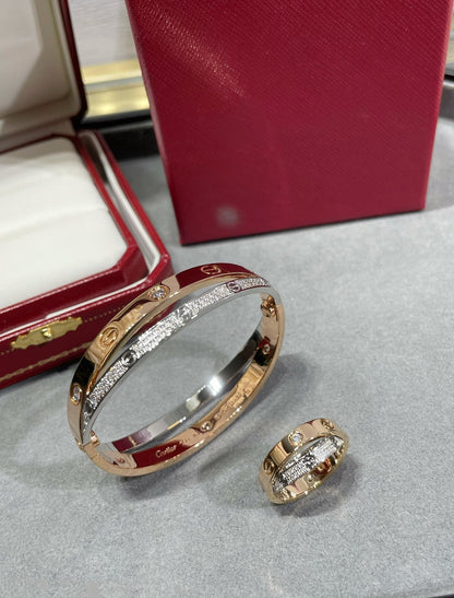 [Zalyn Jewelry ]LOVE PINK GOLD SILVER DIAMOND DOUBLE RING