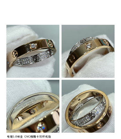 [Zalyn Jewelry ]LOVE PINK GOLD SILVER DIAMOND DOUBLE RING