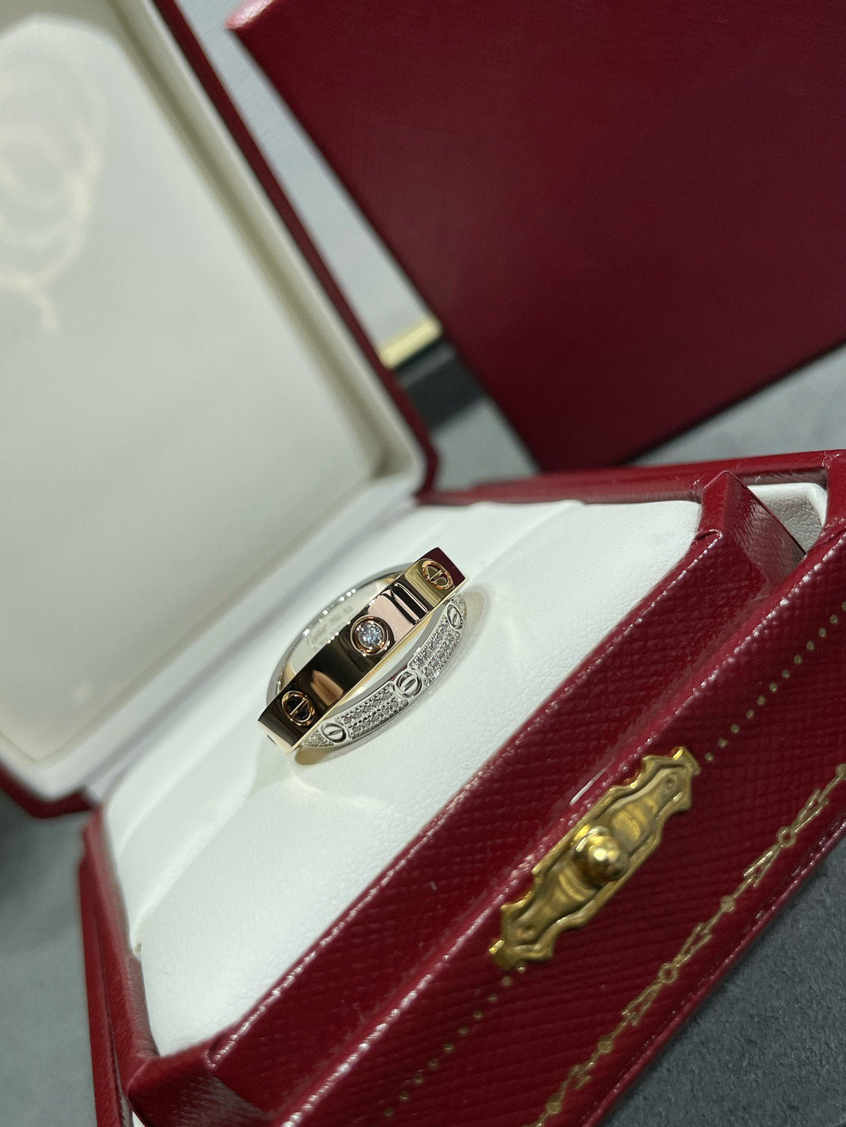 [Zalyn Jewelry ]LOVE PINK GOLD SILVER DIAMOND DOUBLE RING