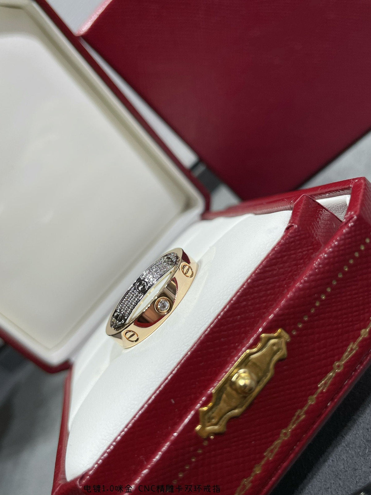 [Zalyn Jewelry ]LOVE PINK GOLD SILVER DIAMOND DOUBLE RING