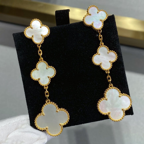 [Zalyn Jewelry ]CLOVER MOP 3 MOTIFS GOLD EARRINGS