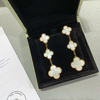 [Zalyn Jewelry ]CLOVER MOP 3 MOTIFS GOLD EARRINGS