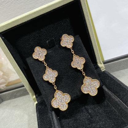 [Zalyn Jewelry ]CLOVER 3 MOTIFS DIAMOND PAVED ROSE GOLD EARRINGS