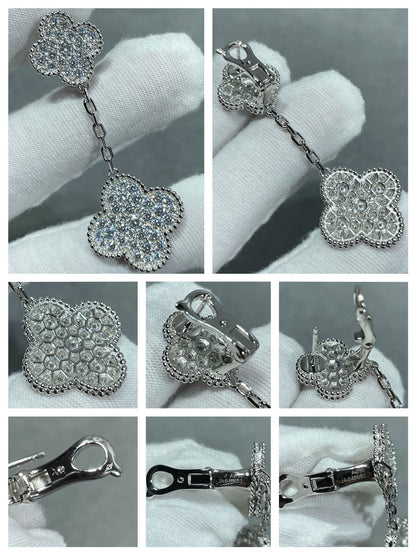 [Zalyn Jewelry ]CLOVER 2 MOTIFS DIAMOND PAVED SILVER EARRINGS